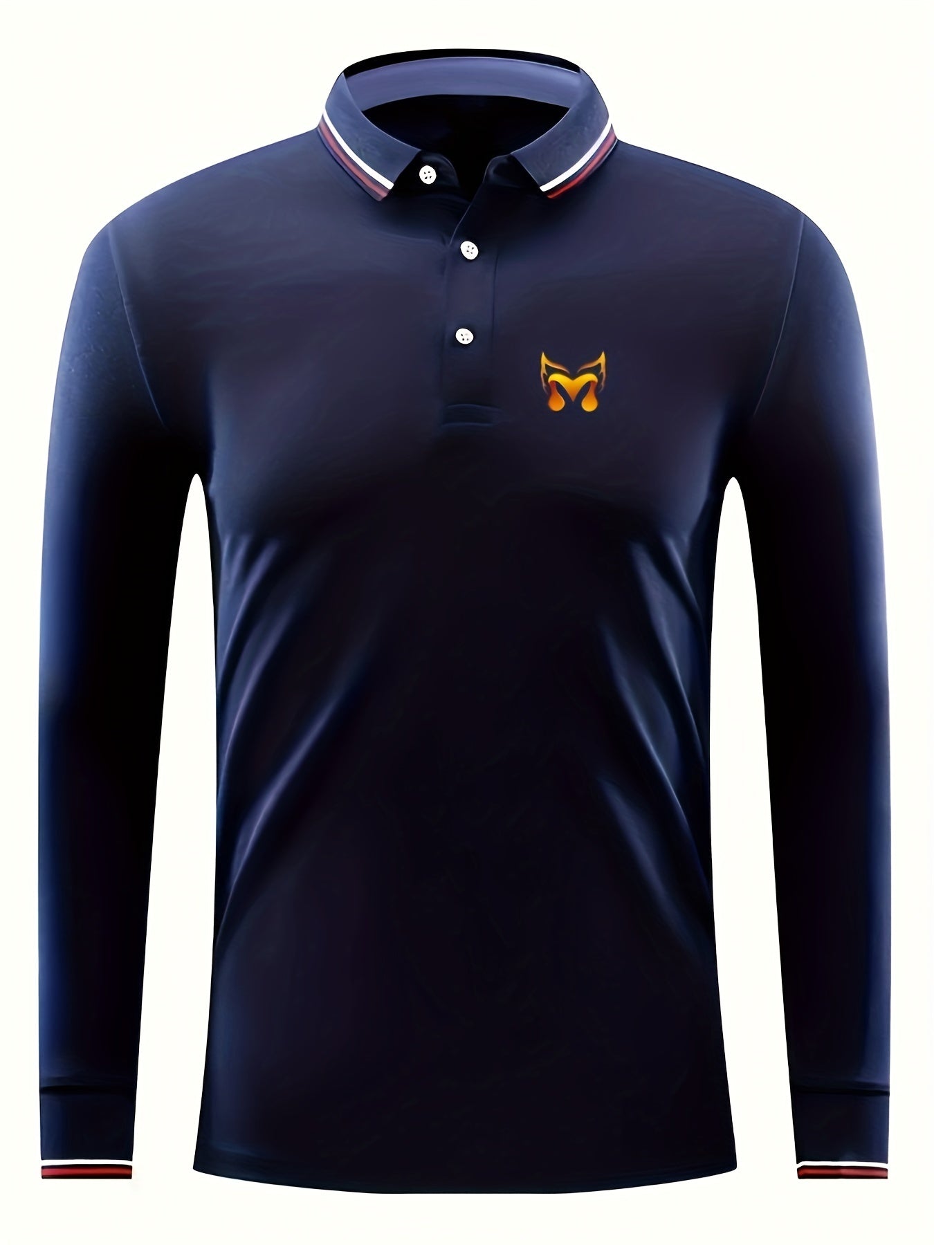 Men's Fly M Print Polo Shirt Casual Stretch Breathable Long Sleeve Shirt