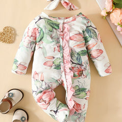 Baby Girl Flower Drawing Graphic Long Sleeve Romper