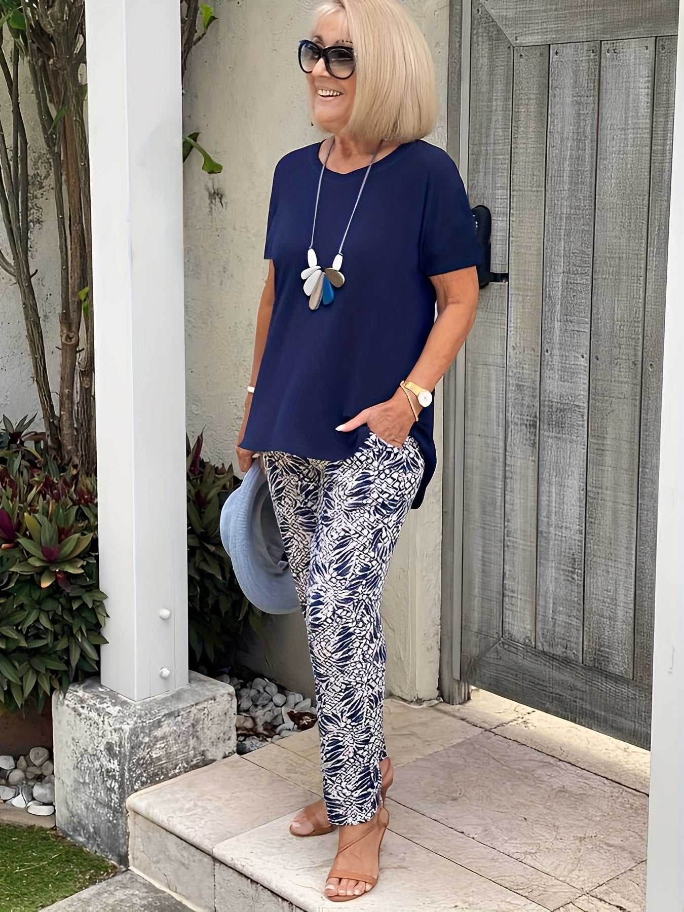 Casual Loose Two Piece Set Short Sleeve T-shirt & Print Shorts