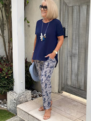 Casual Loose Two Piece Set Short Sleeve T-shirt & Print Shorts