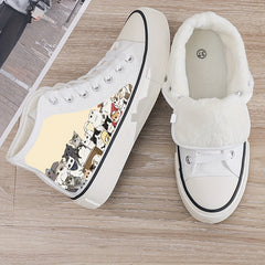 Kitten Print Plush Lined Thermal Chunky Canvas Sneakers