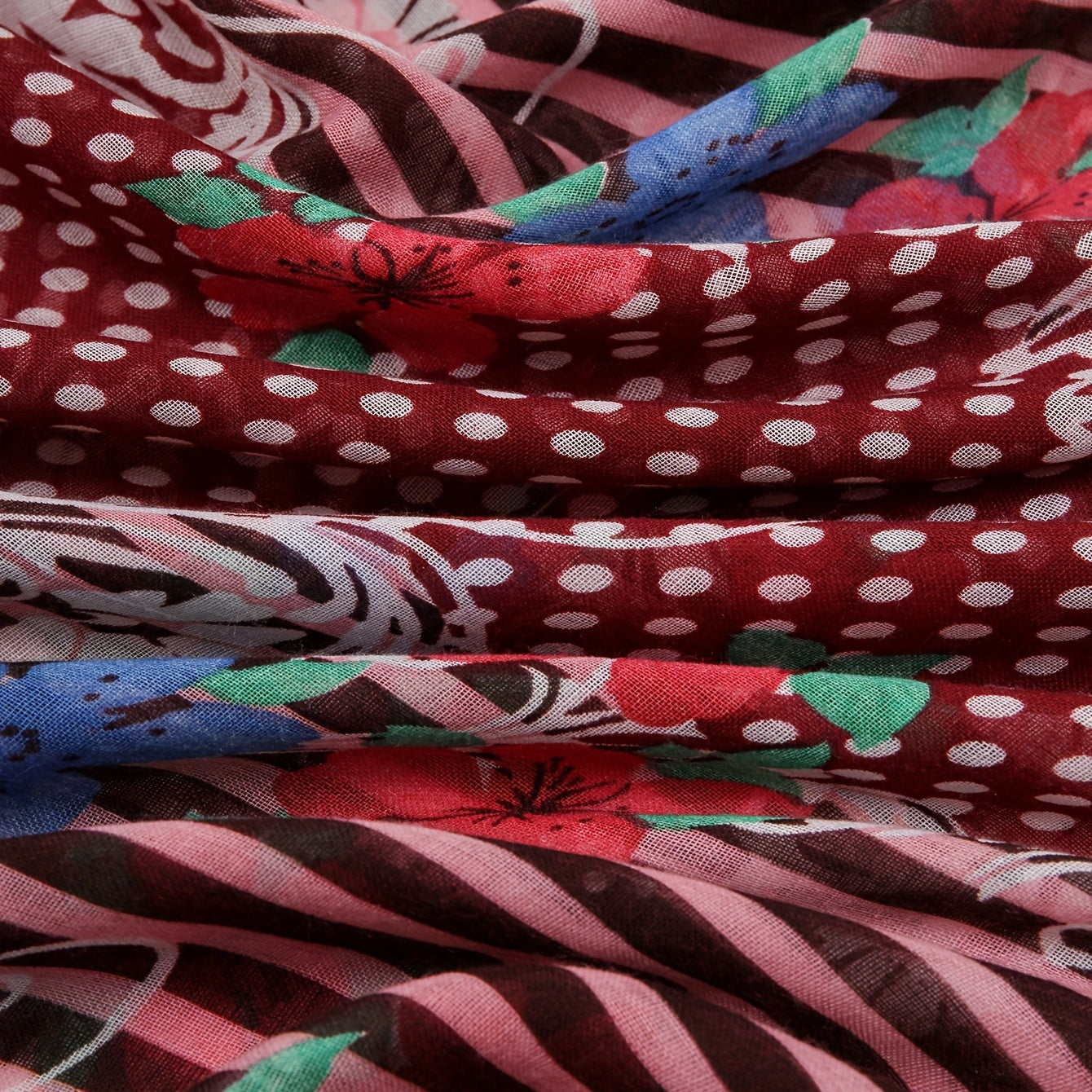 Dot Flower Print Red Scarf Classic Boho Striped Shawl
