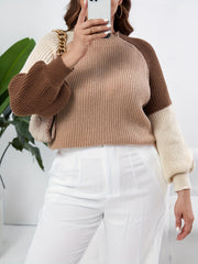 Colorblock Ribbed Sweater Women's Round Neck Pullover