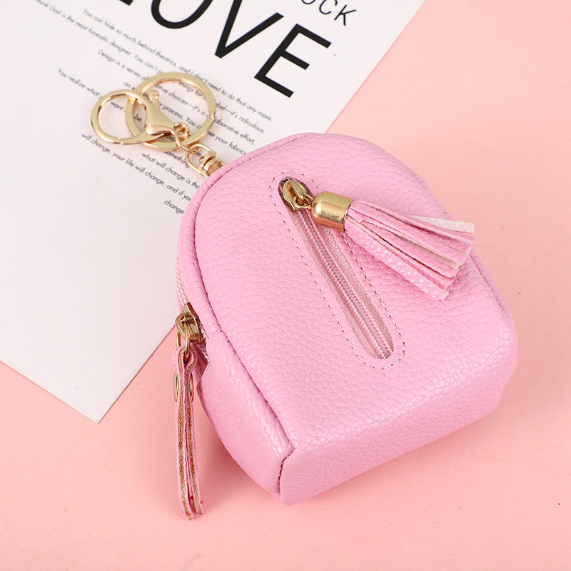 Leather Zip Tassel Coin Purse Earphone Bag Keychain Pendent