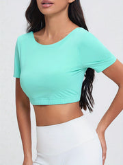 Sports Twist Solid Short Sleeve Top Crew Neck T shirt Women's Activewear