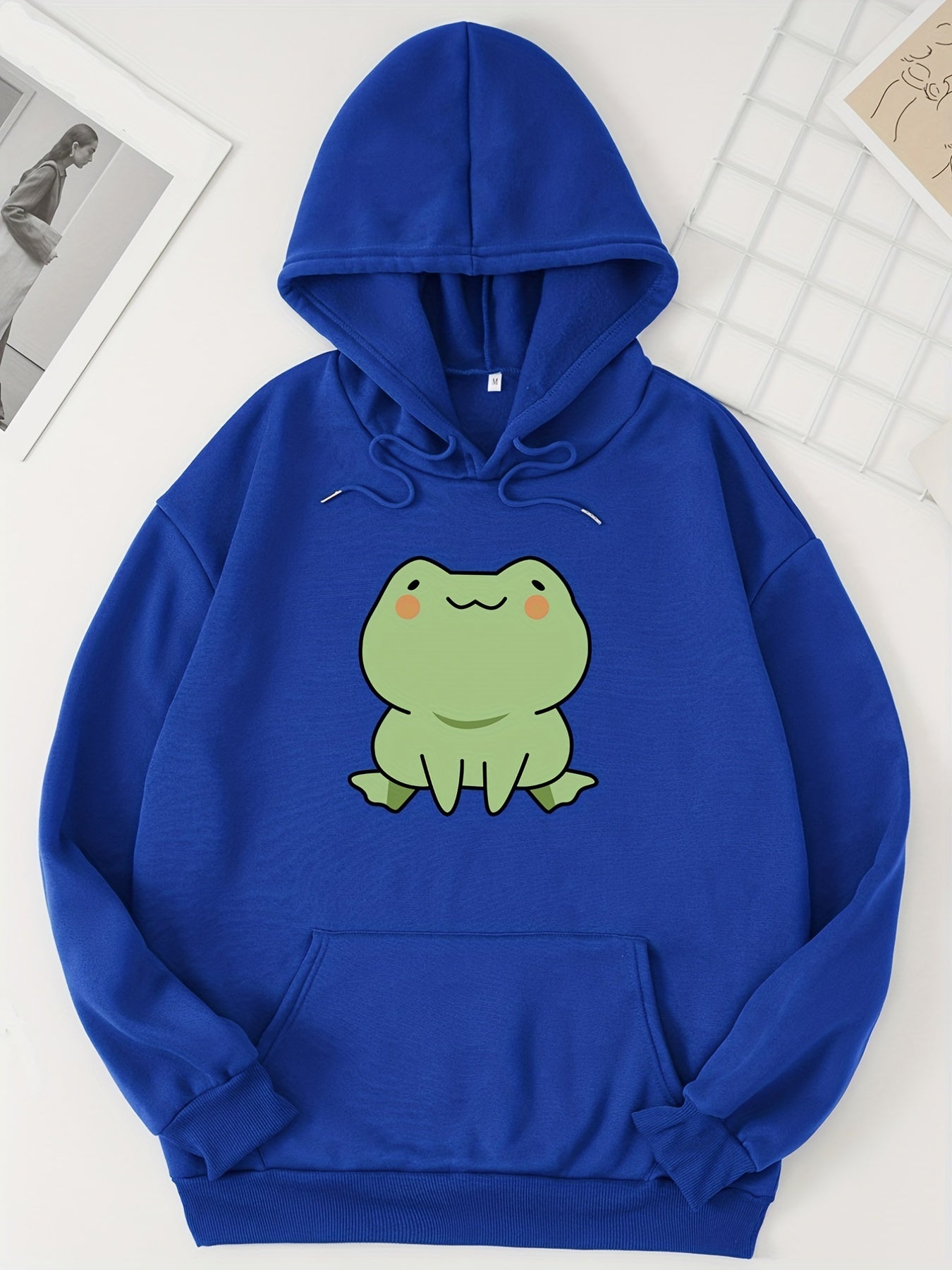 Cartoon Frog Print Hoodie Casual Sweatshirt Women's Clothing