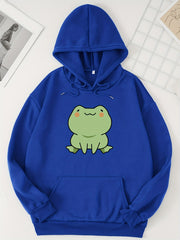 Cartoon Frog Print Hoodie Casual Sweatshirt Women's Clothing