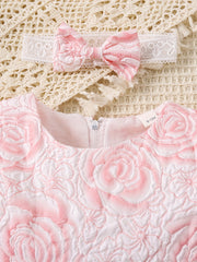 Sweet Girls Floral Graphic Pleated Puffy Dress Baby Casual Dress