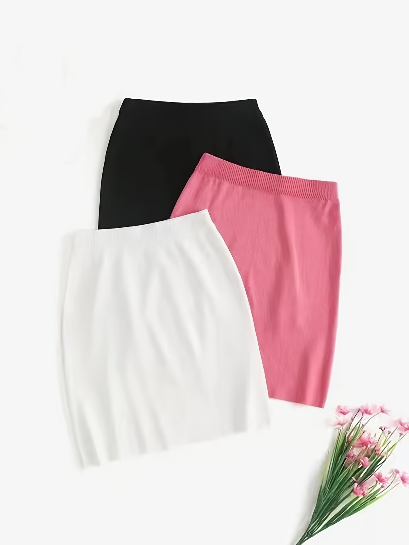 3 Piece Casual Slim Skirts High Waist Bodycon Crop Skirts Women's Clothing