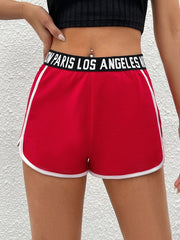 Letter Tape Contrast Trim High Waist Shorts Women's Clothing