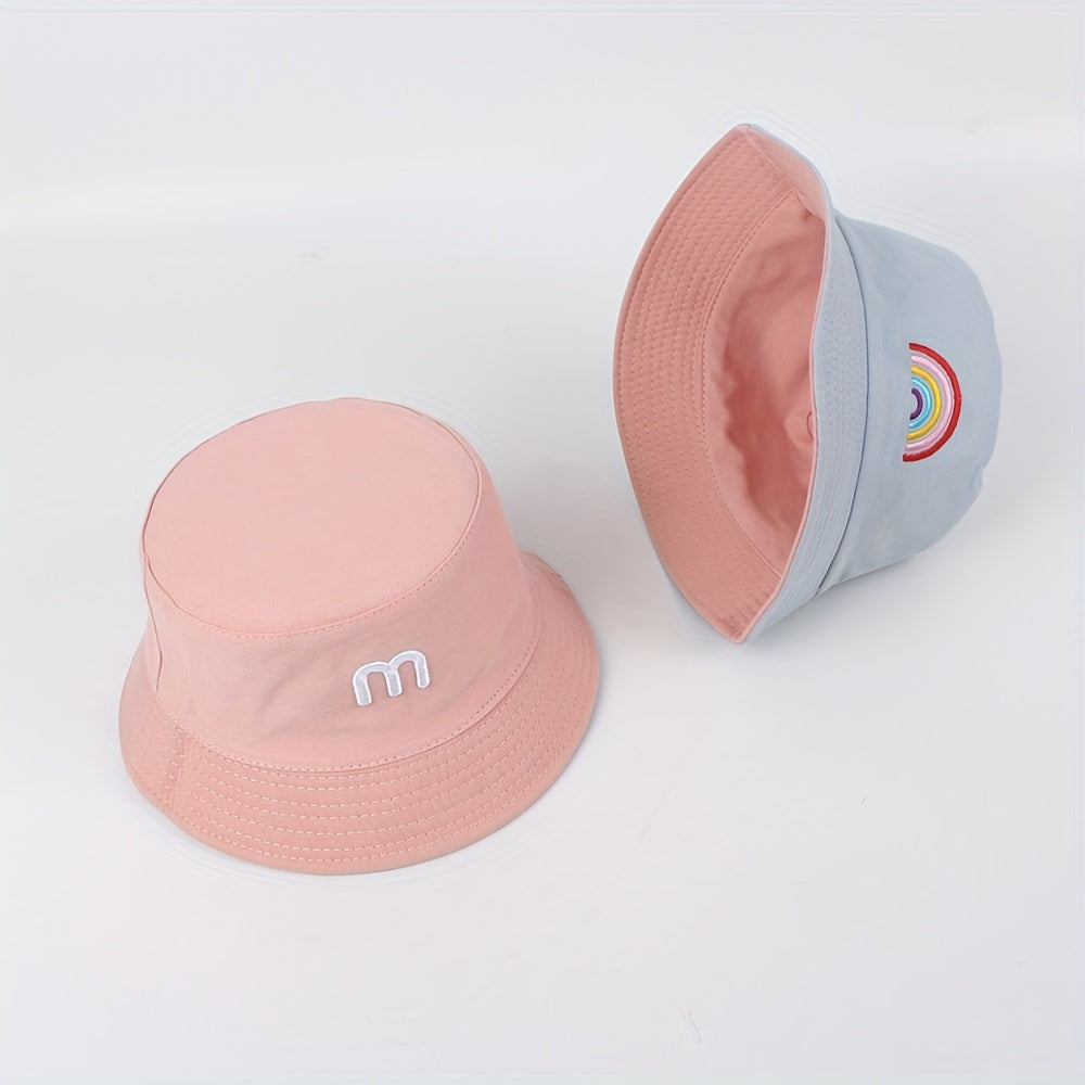 Spring Autumn Kids Bucket Hat Double sided Embroidery M Rainbow Basin Hat