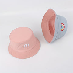 Spring Autumn Kids Bucket Hat Double sided Embroidery M Rainbow Basin Hat