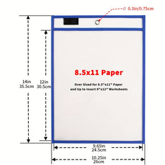 6pcs Reusable Dry Erase Pocket Sleeves, Assorted Colors, Clear Plastic Sheet