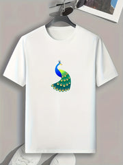 Peacock Print Men's Comfy T-Shirt for Outdoor Summer