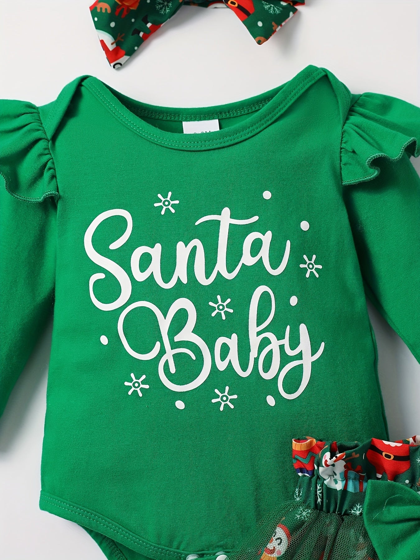 Baby Girls Christmas Outfit Long Sleeve Romper & Snowman Tulle Dress Set