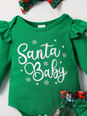 Baby Girls Christmas Outfit Long Sleeve Romper & Snowman Tulle Dress Set