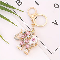 Metal Elephant Keychain with Artificial Diamond Encrusted