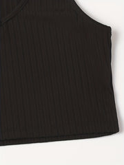 Ribbed Crop Tank Top V Neck Slim Fit Sleeveless Top Women's Lingerie