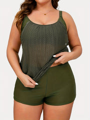 Modest Tankini Set Women's Solid Round Neck Cami Top & Shorts Swimsuit