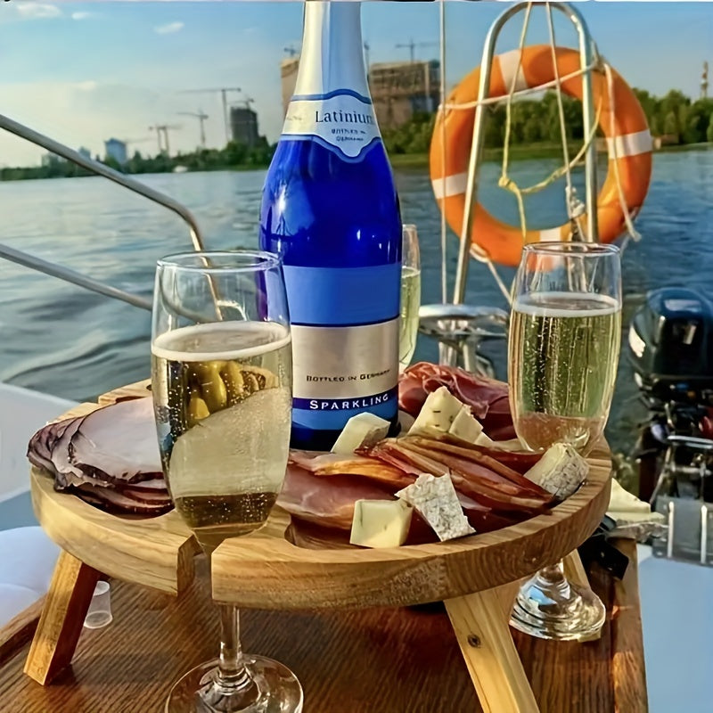 Foldable Wine Table Wooden Picnic Table With Wine Glass Holder