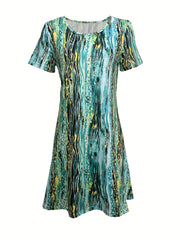 Striped Short Sleeve Round Neck Dress