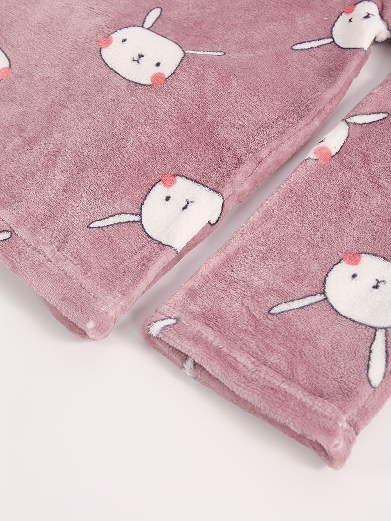 Bunny Pattern Plush Pajama Set Long Sleeve Top & Pants
