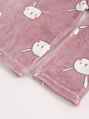 Bunny Pattern Plush Pajama Set Long Sleeve Top & Pants