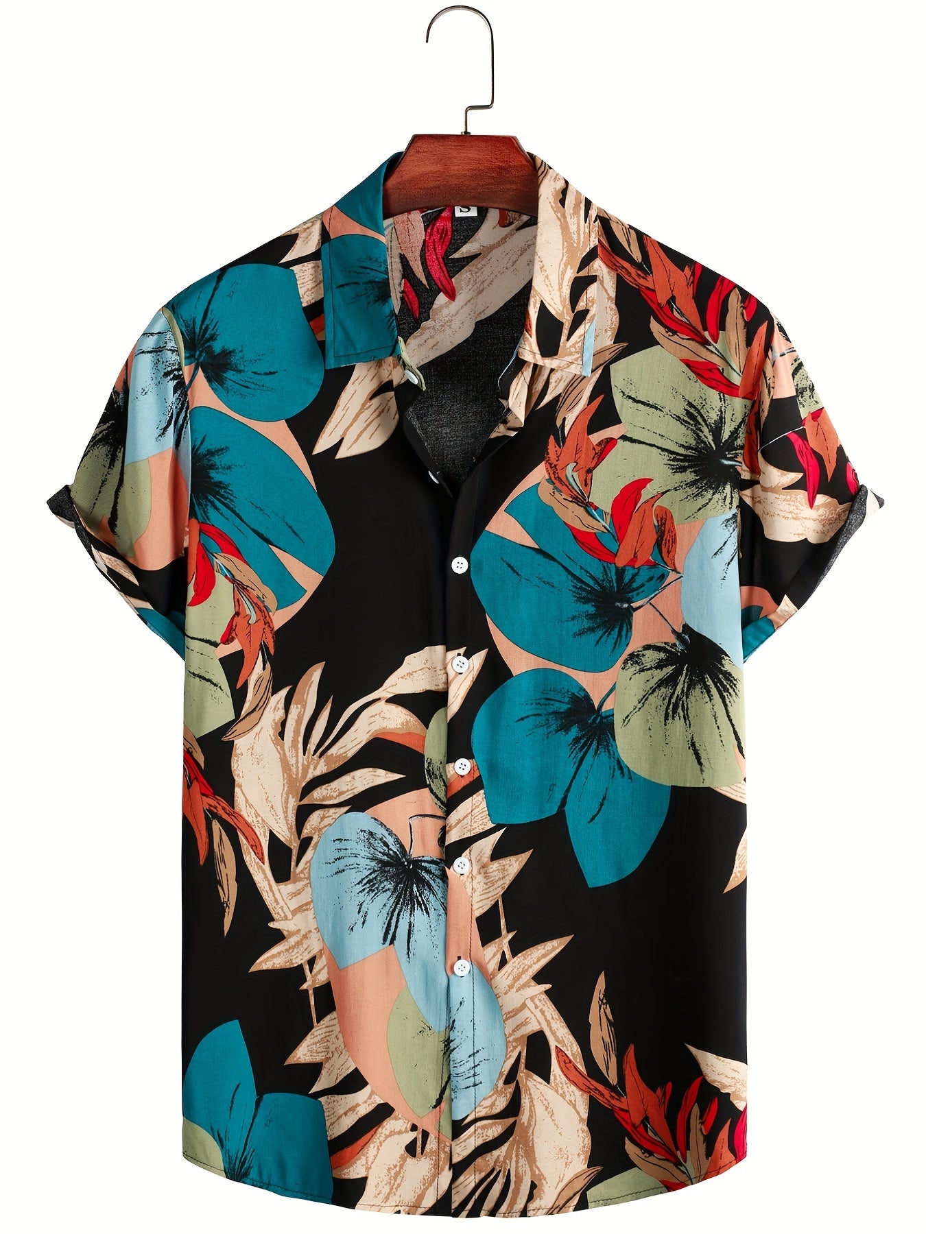 Men's Tropical Leaf Print Hawaiian Shirt