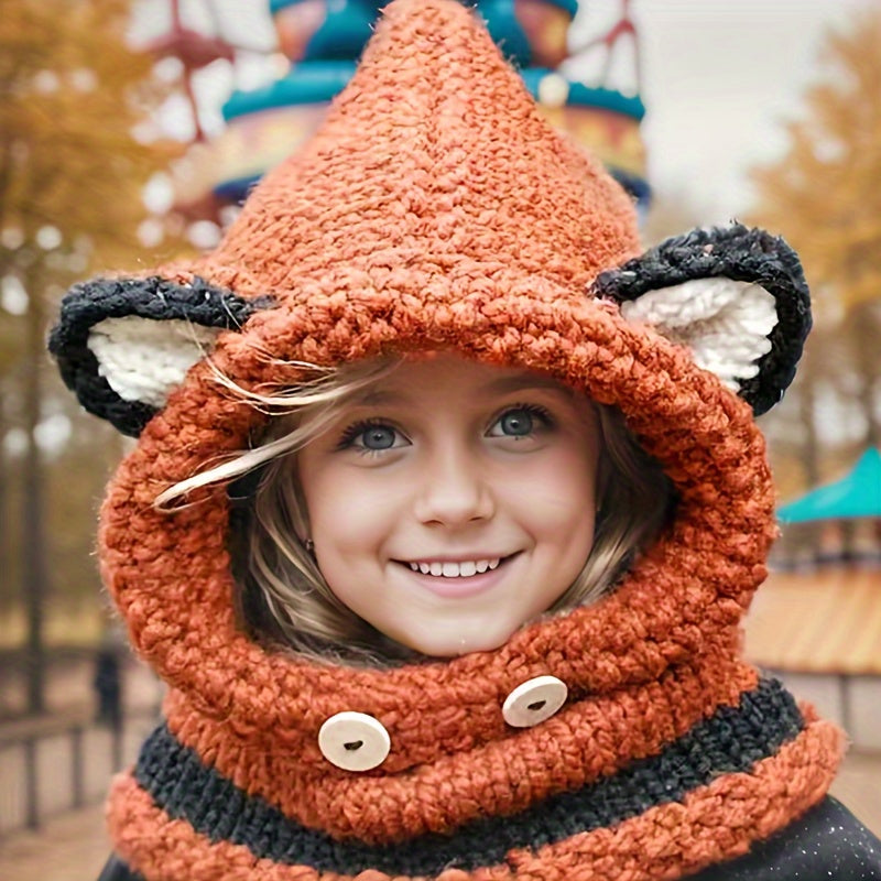 Child's Animal Fox Ear Protection Knitted Hat for Autumn and Winter