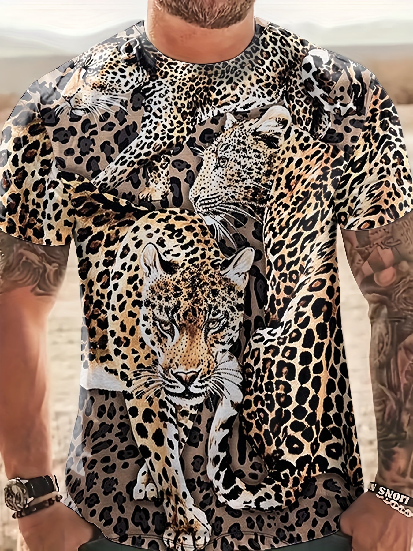 Men's Leopard Print T Shirt - Summer Outdoor Wear