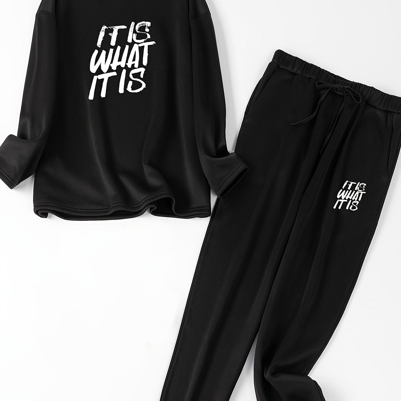 Women's Plus Size Slogan Print Fleece Lounge Set