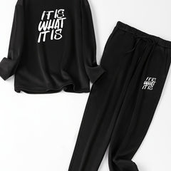 Women's Plus Size Slogan Print Fleece Lounge Set