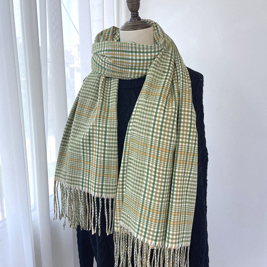 Plaid Scarf Winter Warm Cashmere-Like Women Long Scarves Lady Tassel Shawl