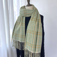 Plaid Scarf Winter Warm Cashmere-Like Women Long Scarves Lady Tassel Shawl