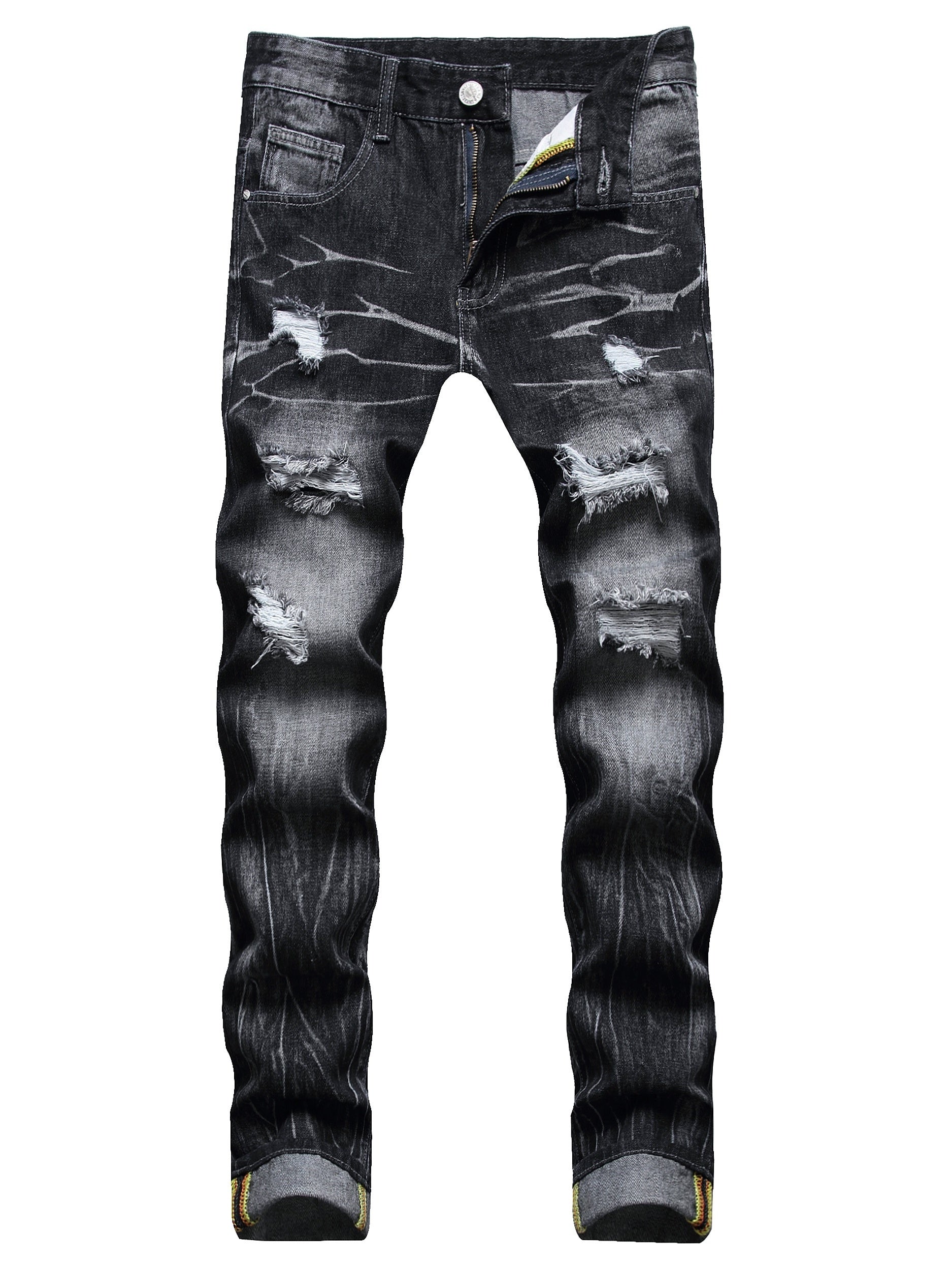 Men's Straight Leg Ripped Versatile Jeans