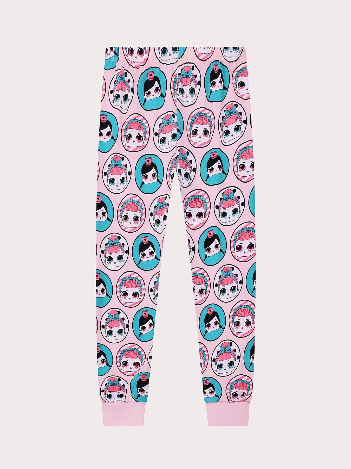 Cartoon Girl Print Kid's Pajama Set Long Sleeve Top & Pants Comfy PJ Loungewear