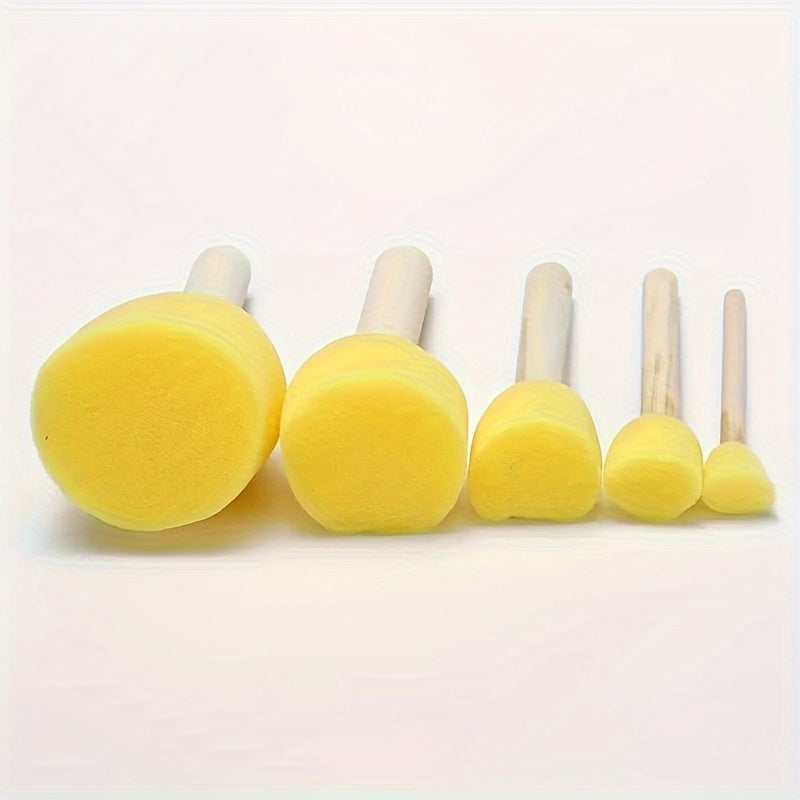 5pcs Round Painting Sponge Set with Wooden Handle - DIY Graffiti Stamp Tool