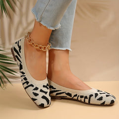 Women's Square Toe Knit Flats Soft Sole Slip On Shoes
