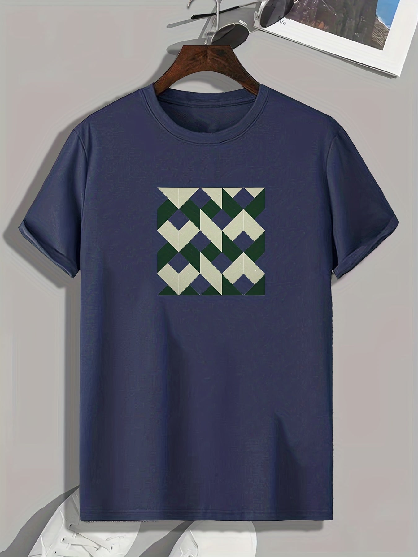 Geometric Print Men's Tee Stretch Breathable Outdoor Summer T-shirt