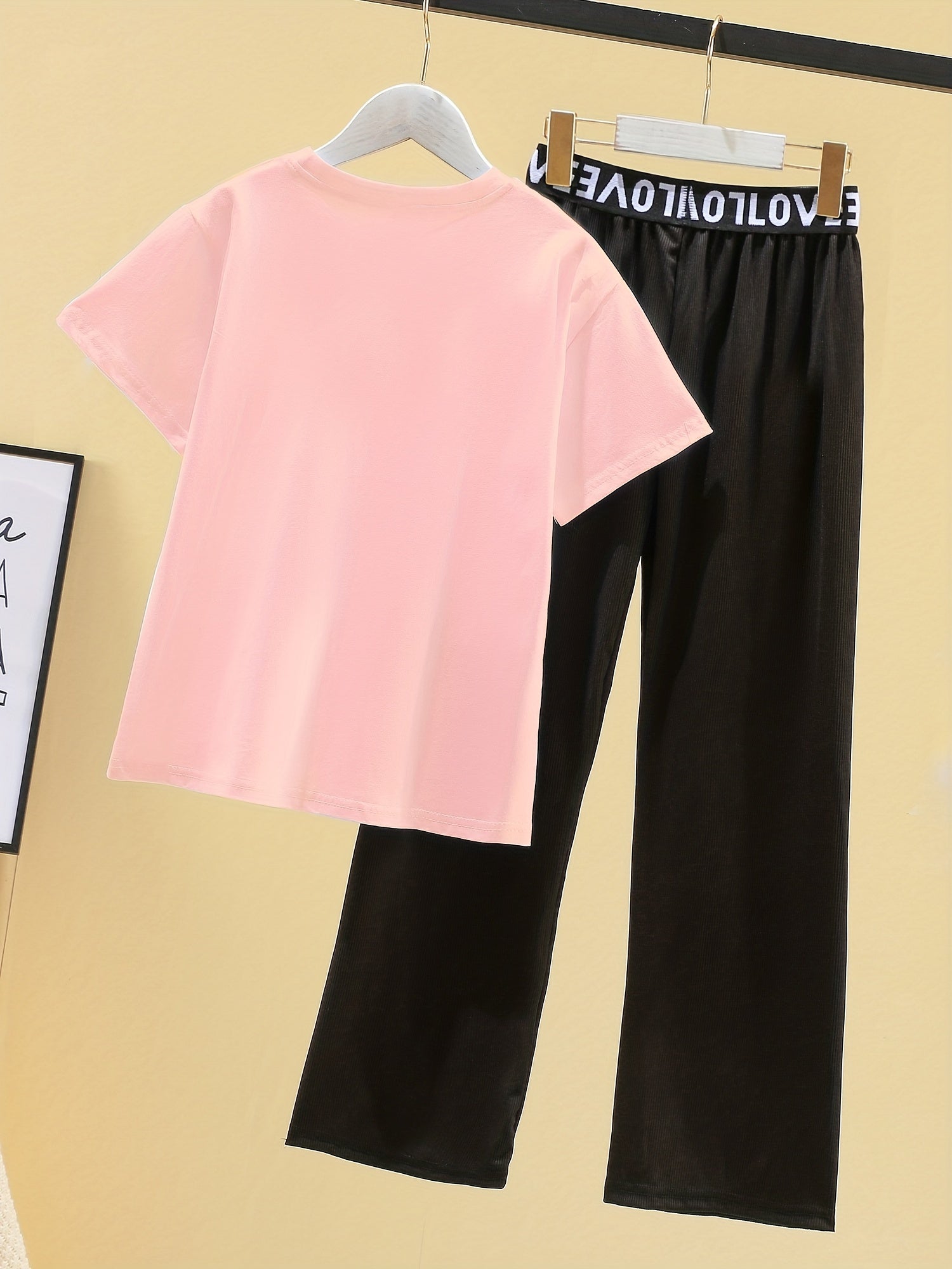 Girls Cat Graphic T Shirt & Wide Leg Pants Set Kids Spring Summer Clothes
