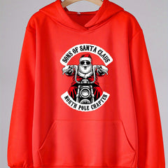 Santa Ride Motorcycle Print Girls Hoodie Kids Casual Long Sleeve