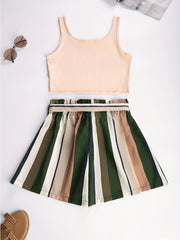 Spring & Summer Two piece Set Tank Top & Striped Print Shorts