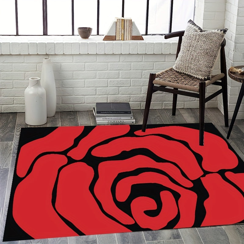 Modern Red Rose Pattern Large Area Carpet for Living Room Bedroom Study