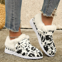 Women's Dairy Cow Pattern Non slip Warm Sneakers Low Top Sport Shoes