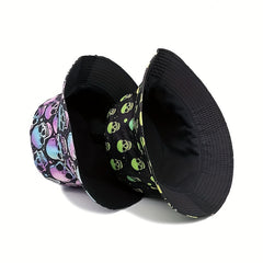 Skull Print Fisherman Hat Men's Spring Summer Double-sided Hip hop Sun Hat