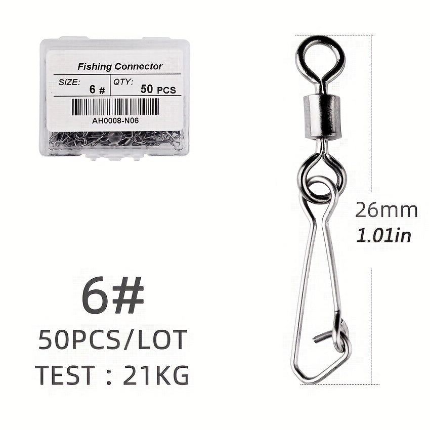 50pcs Stainless Steel Barrel Snap Swivels Fishing Line Connectors