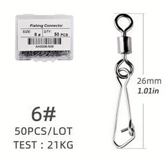 50pcs Stainless Steel Barrel Snap Swivels Fishing Line Connectors