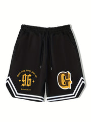 Men's Letter Print Basketball Shorts - Casual Breathable Drawstring Shorts
