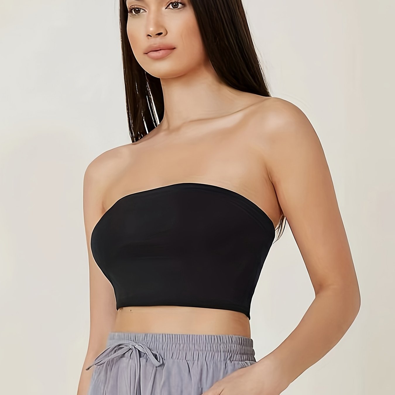 Crop Tube Top Solid Casual Top for Women
