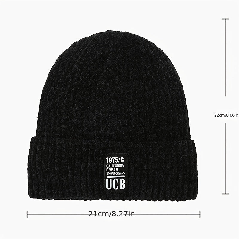 Men's Winter Plush Warm Knitting Hat Cold Proof Letter Hat
